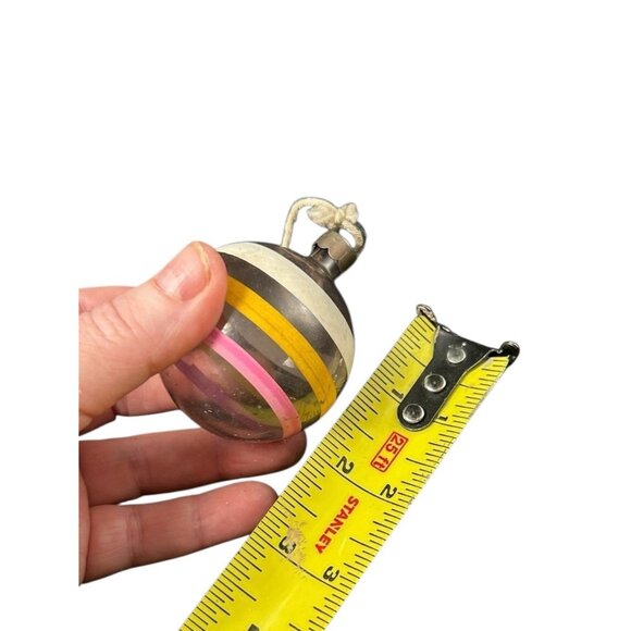 Vtg Corning Small Unsilvered Glass Ornament Stripe Pink White Yellow Corning - Picture 8 of 8